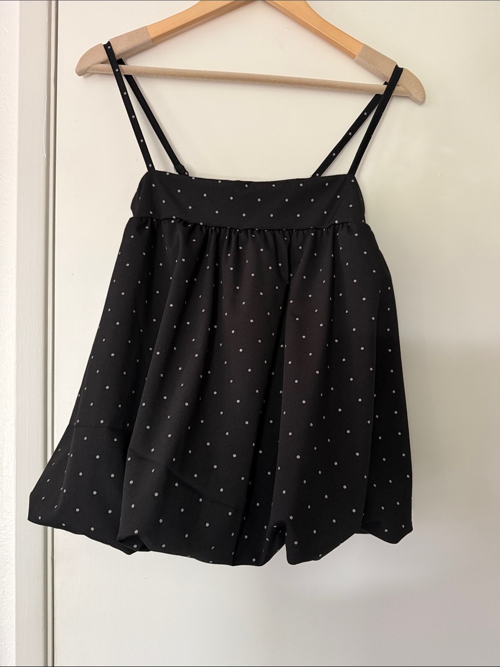 Black Polka Dot Bubble Hem Spaghetti Cami Top